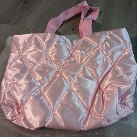 Handbags - Pink Quilted Satin Tote Bag